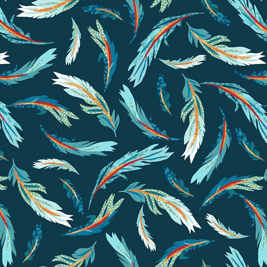 Zooming Chickens -Tossed Feathers Teal Red